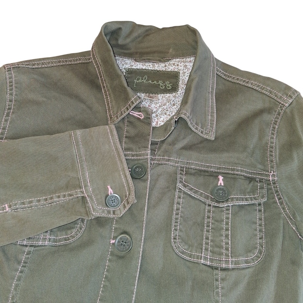 Plugg Wmns Olive Green Short Utility Jacket Y2K Lightweight Buttons  Large EUC